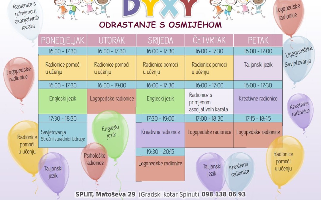 Novi raspored radionica Udruge Dyxy za školsku godinu 2018./19.