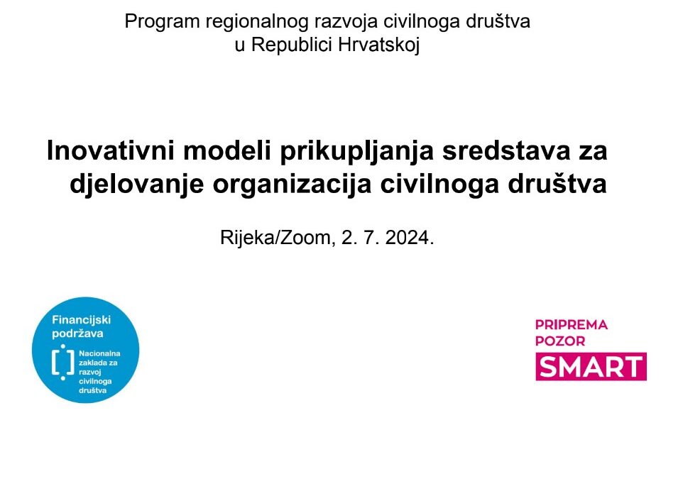 Online radionica “Inovativni modeli prikupljanja sredstava za djelovanje organizacija civilnoga društva”