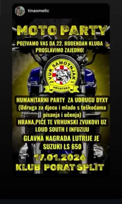 Humanitarni moto party za Udrugu Dyxy – 22. rođendan MK Vuk Samotnjak Hrvatska